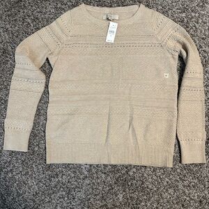 Ann Taylor Cream Textured Pointelle Crewneck Sweater